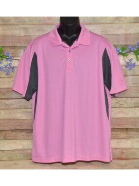 PGA Tour Mens XL Pink Colorblock Performanc Polo Golfing Shirt Embroidered Logo